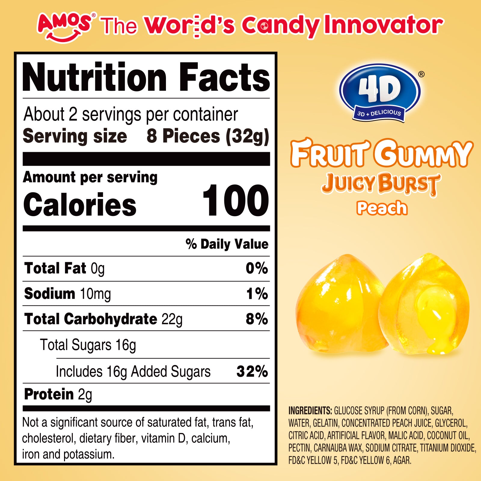 4D Fruit Gummy - Yellow Peach Burst Juice Filled