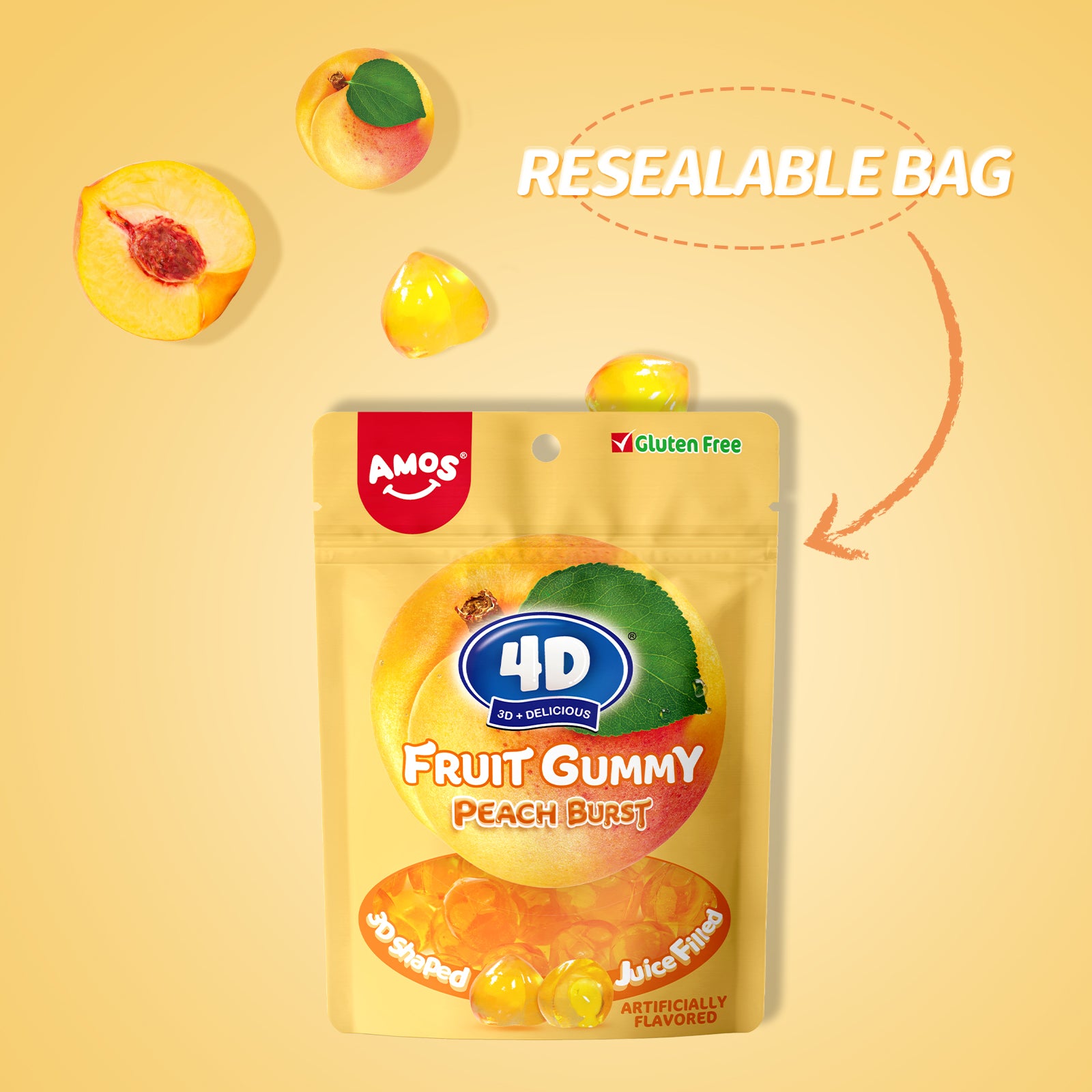 4D Fruit Gummy - Yellow Peach Burst Juice Filled