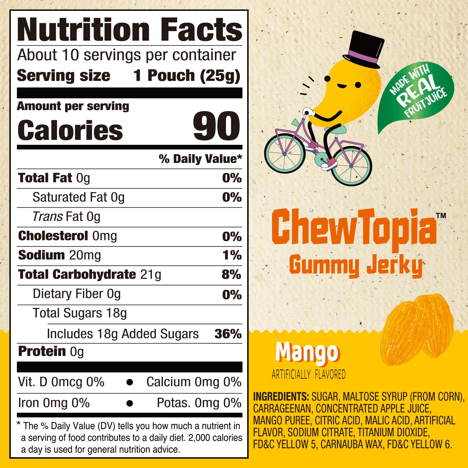 Amos Mango Gummy Jerky ChewTopia – Vegan – 8.47oz/Pack