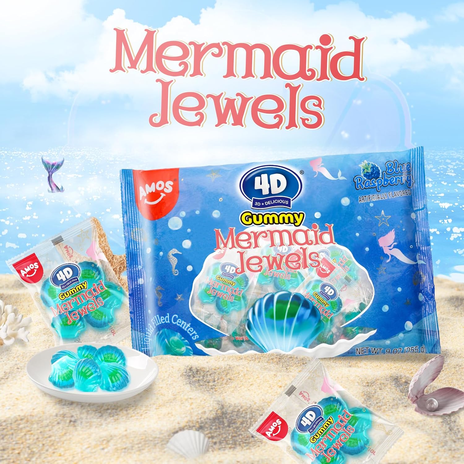 Amos 4D Mermaid Jewels Gummy Candy - 255g/bag