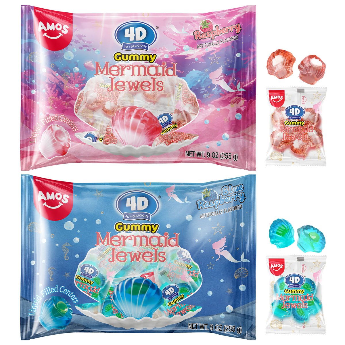 Amos 4D Mermaid Jewels Gummy Candy - 2 Flavor Mix