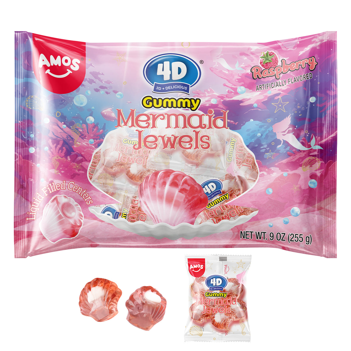 Amos 4D Mermaid Jewels Gummy Candy - pink - 255g/bag