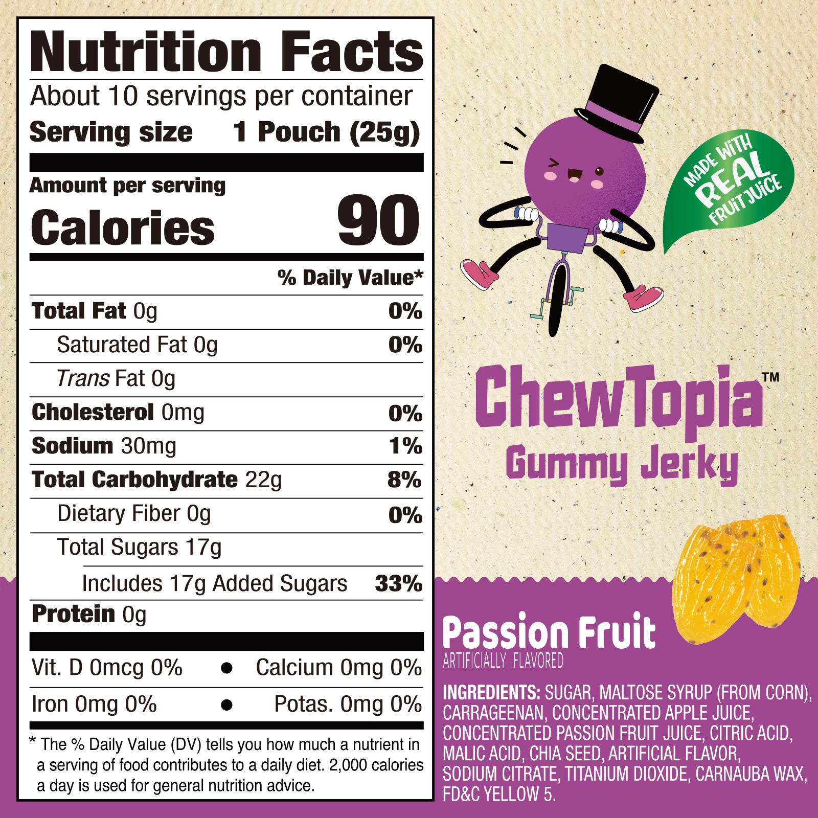 Amos Passion Fruit Gummy Jerky ChewTopia – Vegan – 8.47oz/Pack - Presale*