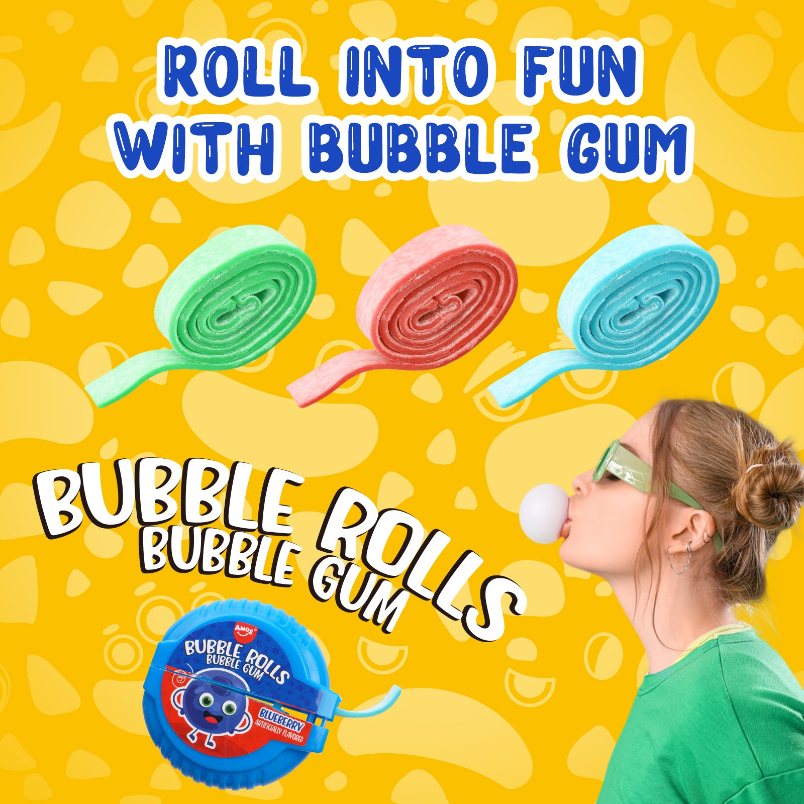 Amos Bubble Rolls Bubble Gum