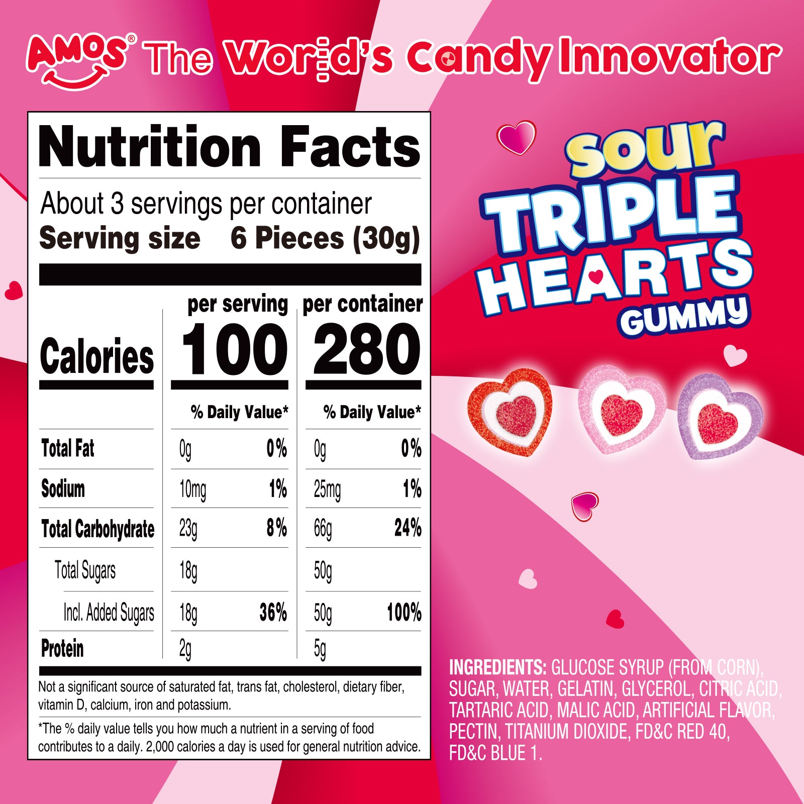 Valentine's Candy - 4D Sour Triple Hearts Gummy